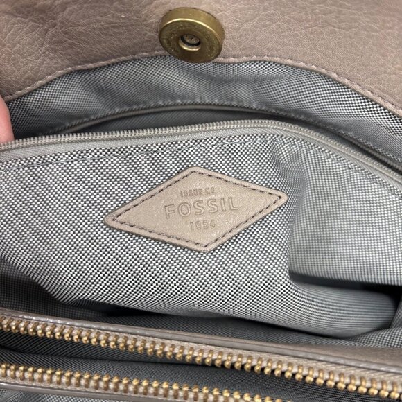 Fossil Maya Satchel Handbag Beige Leather Multi Compartment Zip Magnetic Snap - Picture 3 of 12